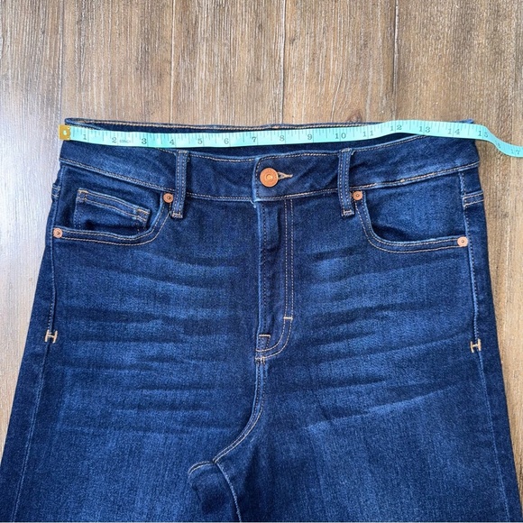 HIDDEN High Rise Wide Leg Jeans Frayed Hem Dark Blue Stretchy ankle crop - Picture 8 of 14